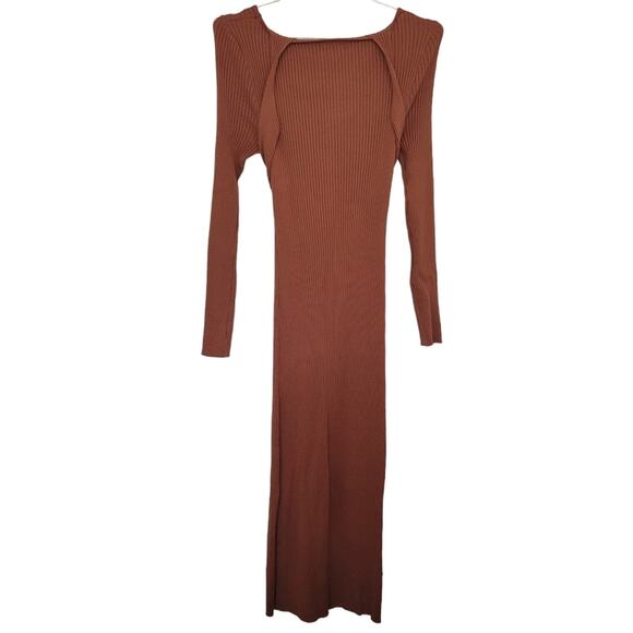 Cider Dress Size Large L Ribbed Maxi Long sleeve Tie Front Minimalist Office - Picture 6 of 10